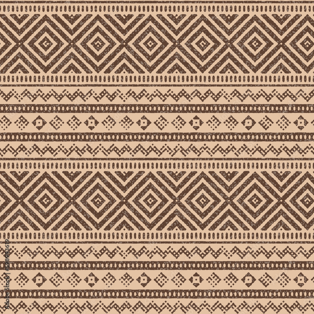seamless brown Geometric abstraction border texture background pattern design.textile, traditional border,Vintage ethnic background.brown Geometric kilim ikat with grunge texture brown background.