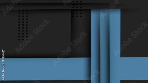 Black abstract diagonal overlap layers background with blue line decoration
