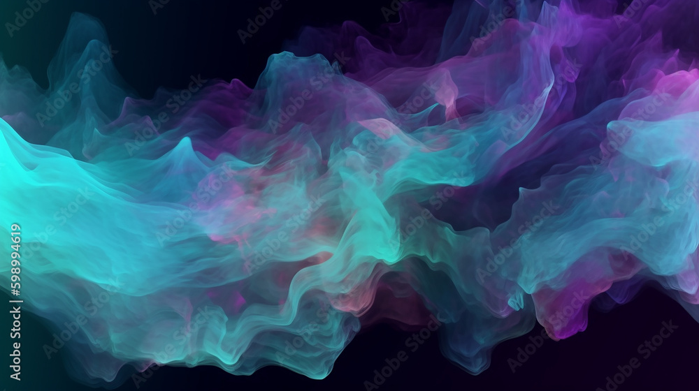 Obraz premium Fundo abstrato azul, menta e roxo com uma falha de fumaça entrelaçada e efeito de distorção. design cosmos futurista,