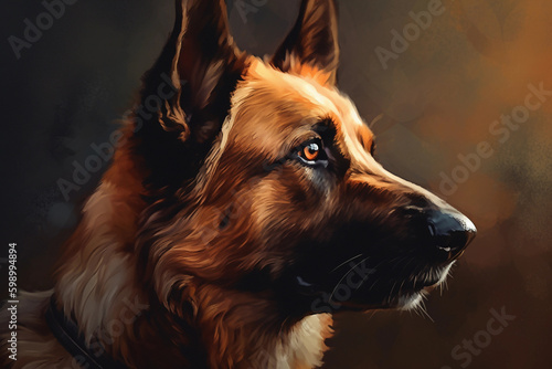 German shepherd. Portrait of a german shepherd dog. generative ai. Dog portrait, yellow grain field background