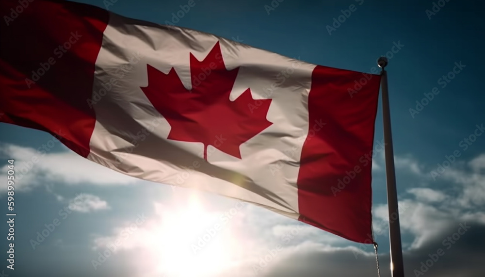 Majestic Canadian flag waving in bright sunlight generative AI Majestic Canadian flag waving in bright sunlight generative AI