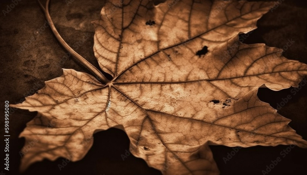 Vibrant autumn leaf, textured vein, organic beauty generative AI Vibrant autumn leaf, textured vein, organic beauty generative AI
