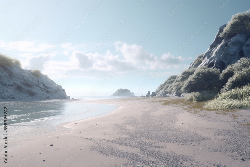A minimalist landscape with a scenic beach or coastline, Generative AI