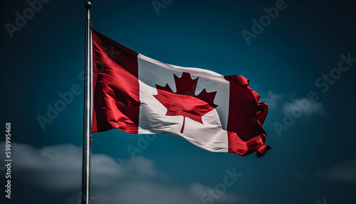 Waving Canadian flag symbolizes pride and patriotism generative AI