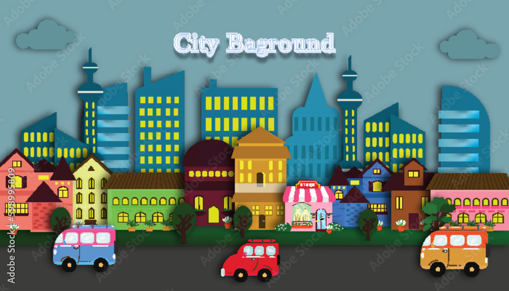 Paper Cut Style City Background