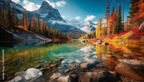 Majestic mountain range reflects tranquil autumn beauty generative AI © Jeronimo Ramos