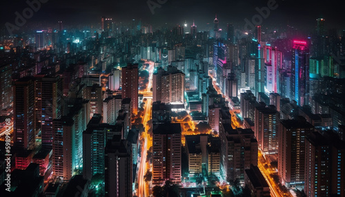 Illuminated skyscrapers light up Beijing futuristic cityscape generative AI