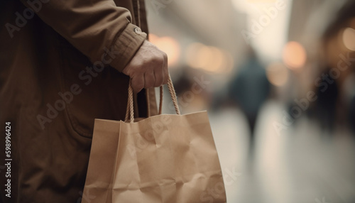 Retail customer carrying shopping bag in city mall generative AI