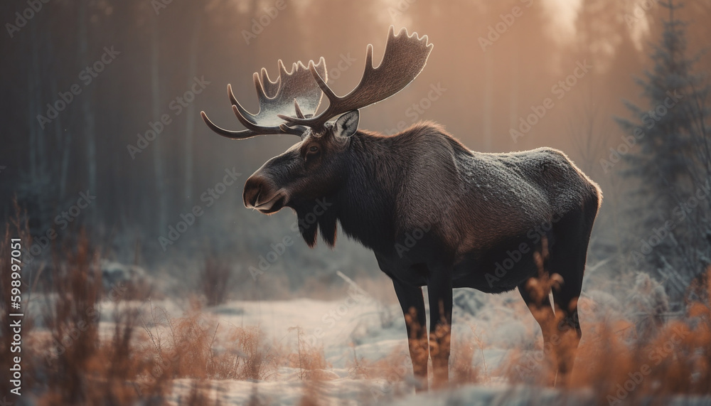 Majestic elk grazes in tranquil autumn meadow generative AI
