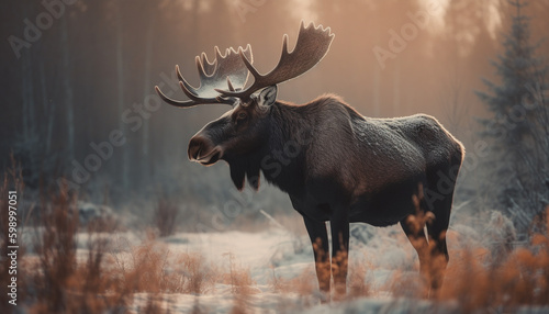 Majestic elk grazes in tranquil autumn meadow generative AI © Jeronimo Ramos