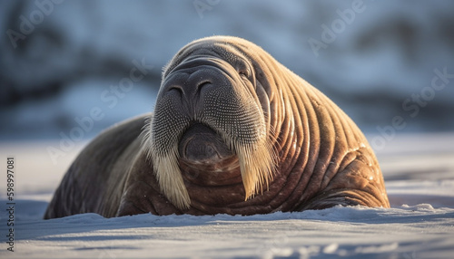Fur seal resting on ice, looking cute generative AI