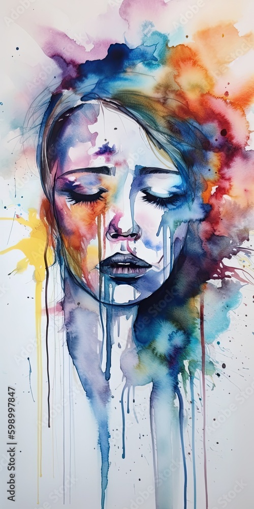 abstract watercolor painting of a person dealing with sleeplessness because of pain and depression. - Generative AI 