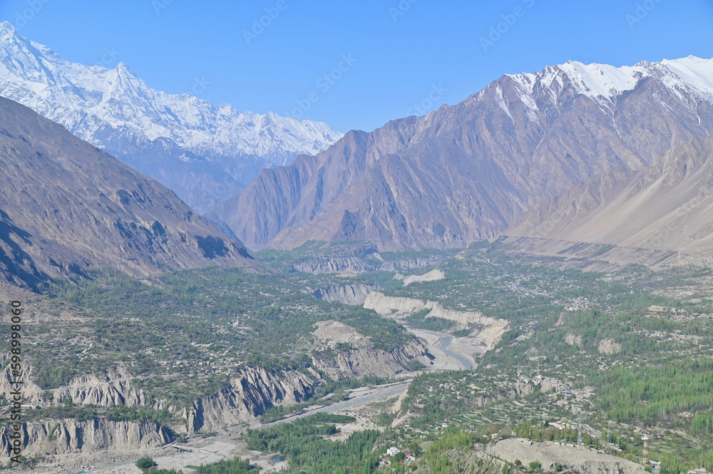 Hunza Valley from Duikar View Point on Sunny Day in Pakistan