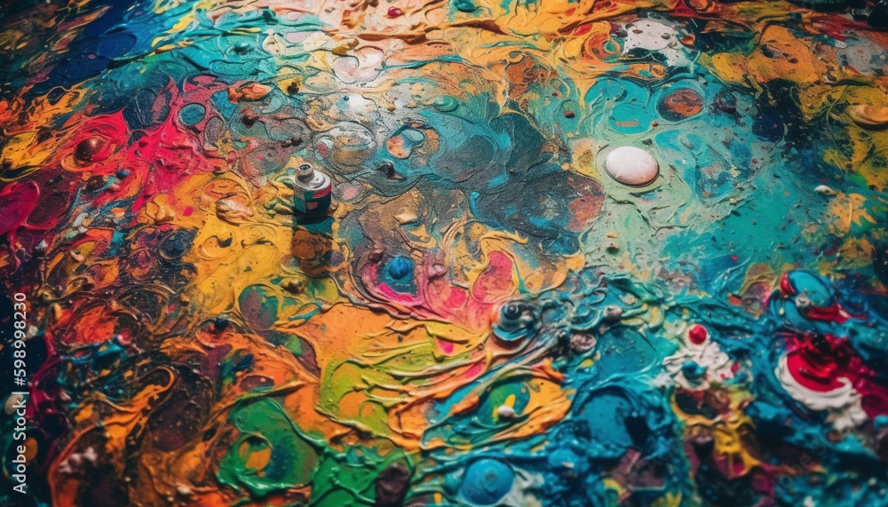 Vibrant colors mix in messy acrylic painting generative AI