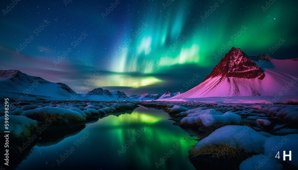 Majestic mountain range illuminated by starry night generative AI