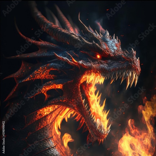 Old scary dragon creature breathing fire