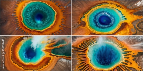 Grand Prismatic Spring, top view, one of the hottest springs in the US, YNP, Wyoming, USA. photo