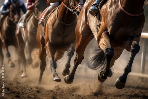 Macro Close-Up of Racing Horses, Intense Competition, Powerful Gallop, Equestria Fototapet