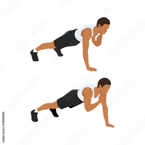 Plank shoulder taps exercise. Flat vector illustration isolated on white background. Layered vector. Abs workout. Flat vector illustration isolated on white background © lioputra