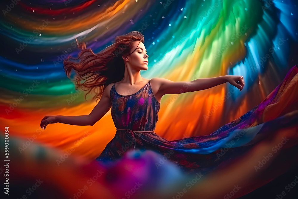 woman gracefully dancing with cosmic backdrop woman gracefully dancing with cosmic backdrop