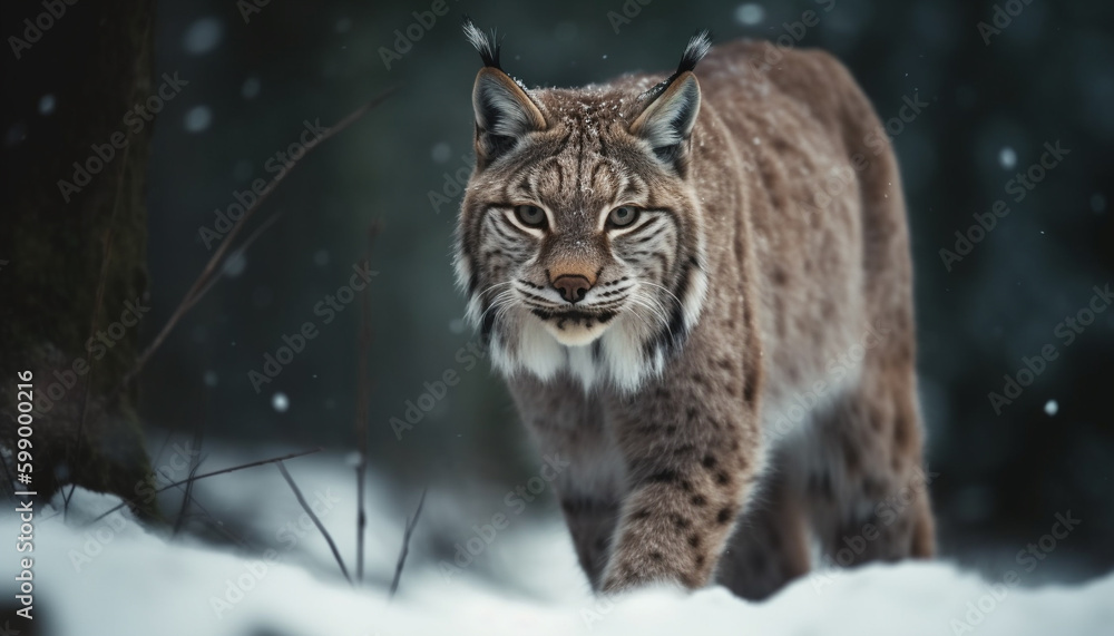 Snow leopard stalking, fierce beauty in nature generated by AI Snow leopard stalking, fierce beauty in nature generated by AI