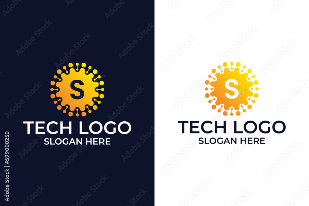 Fototapeta premium Smart and creative, dots or points letter S logo design template. energy tech planet atom vector icon. Geometric dot circle science medicine sign