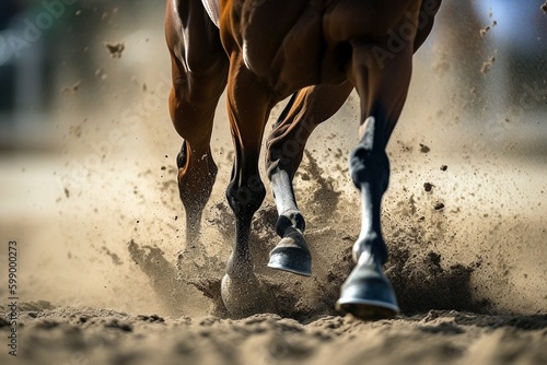 Close-Up of Race Horse, Dynamic Gallop, Intense Track Competition, Equestrian Speed, Athletic Beauty, Generative AI