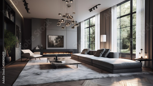 Luxurious living-room interior - Generative AI, AI generated © chris3d