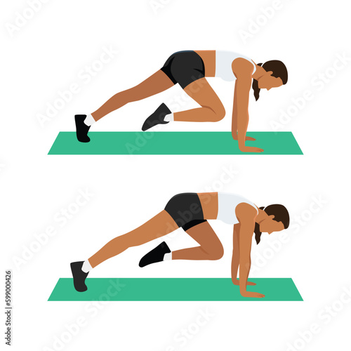 Woman doing the Mountain climber exercise. Flat vector