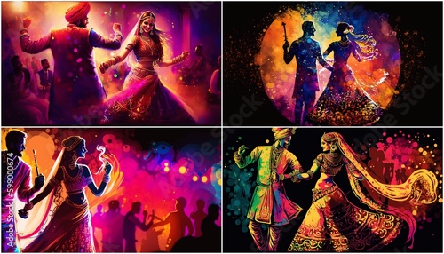 The traditional Indian dance performed during the Navratri festival celebrates the Mother Goddess in her various forms. Performed in a circular formation with colorful costumes and traditional music. photo