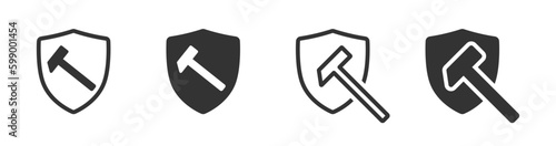 Hammer shield icon. Vector illustration.