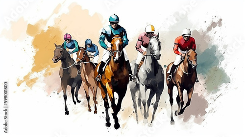 cursos hippique, chevaux et jockey estilizados em pintura moderna - ilustração