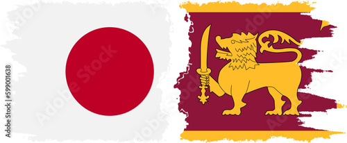 Sri Lanka and Japan grunge flags connection vector