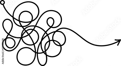 Complex and easy messy line. Vector hand drawn doodle scribble. Starting graphic point and arrow