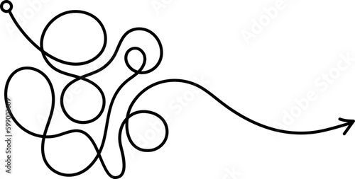 Complex and easy messy line. Vector hand drawn doodle scribble. Starting graphic point and arrow