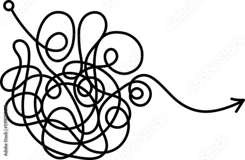 Complex and easy messy line. Vector hand drawn doodle scribble. Starting graphic point and arrow