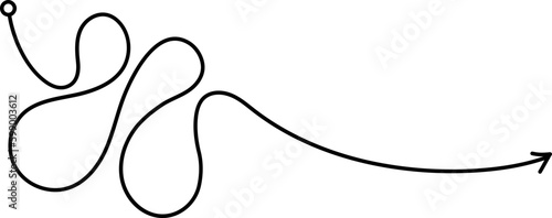 Complex and easy messy line. Vector hand drawn doodle scribble. Starting graphic point and arrow