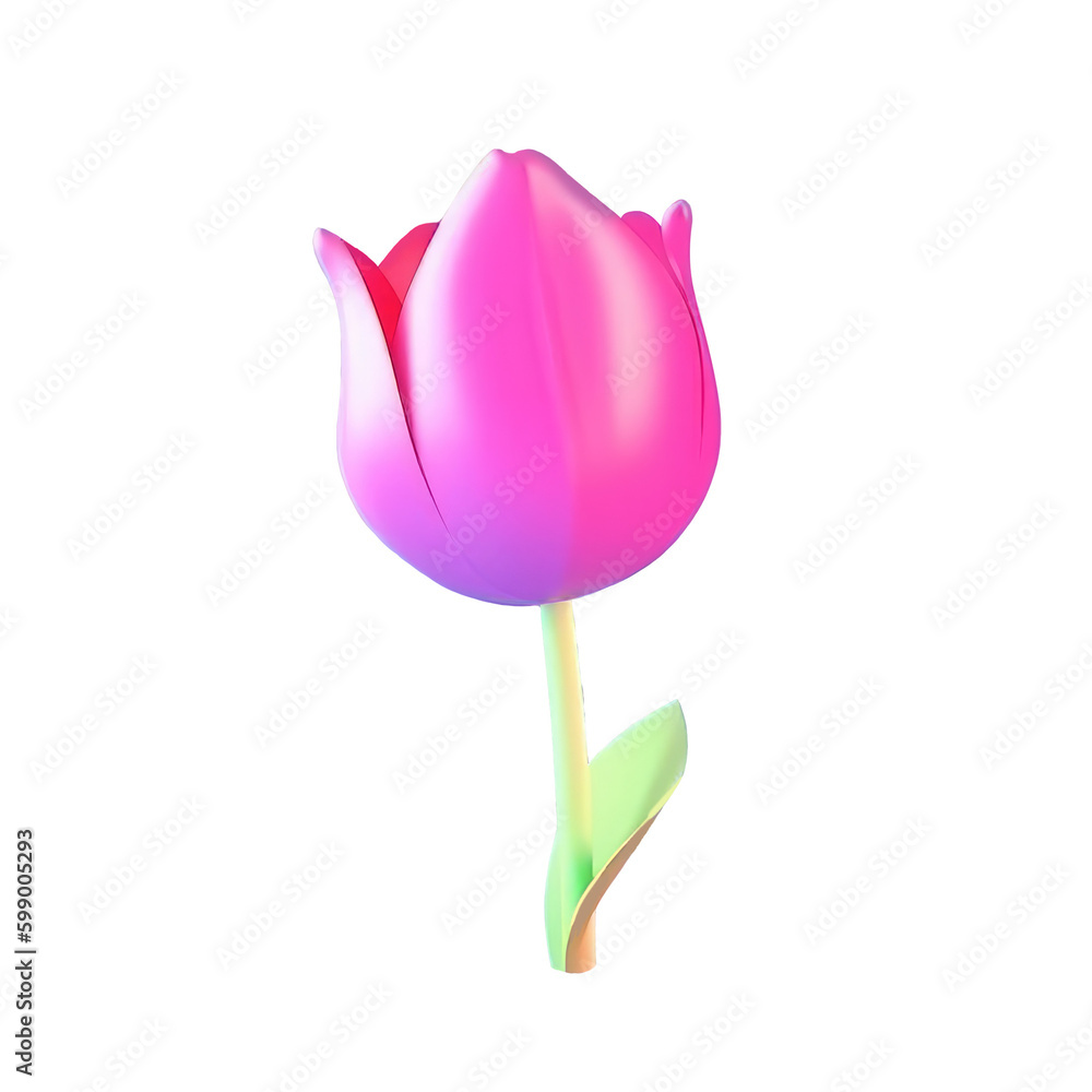 Tulip flowers 3d icon illustration on stem with leaves with different blossom shape in pink color isolated on transparent png background Generative ai Tulip flowers 3d icon illustration on stem with leaves with different blossom shape in pink color isolated on transparent png background Generative ai