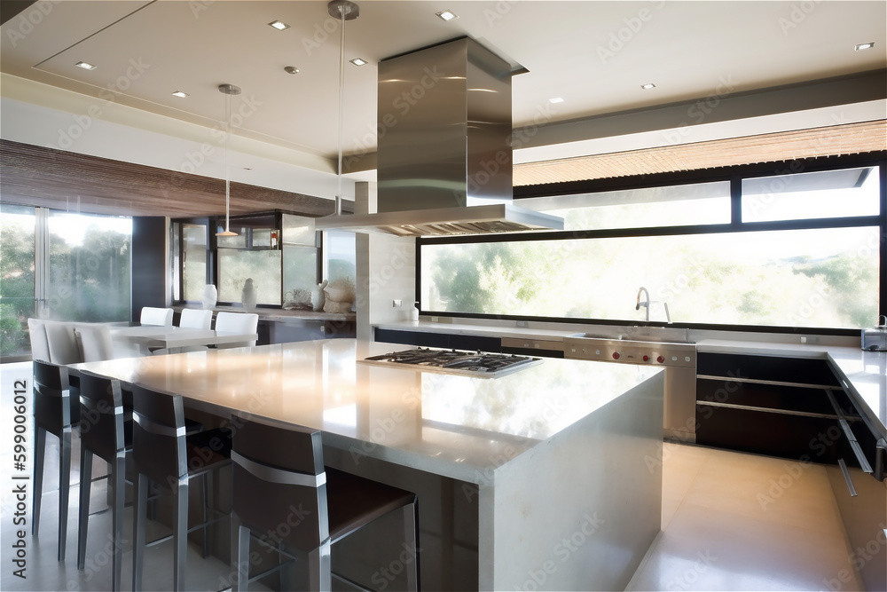 modern Kitchen in a new luxury home with an island and wood cabinets ...