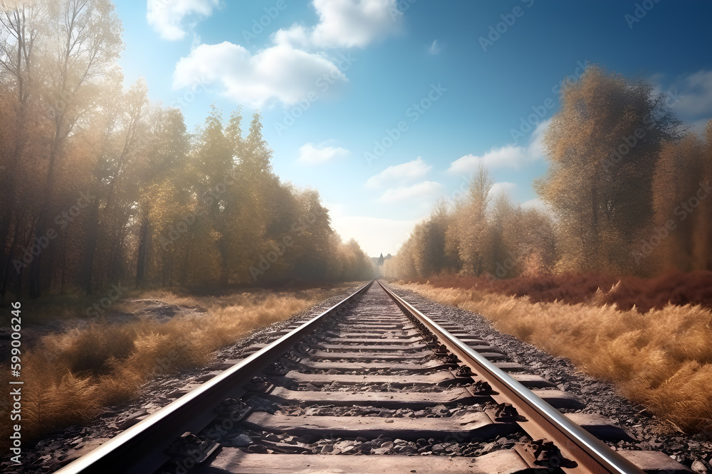 Fototapeta premium Railroad Tracks in the Country, Generative AI