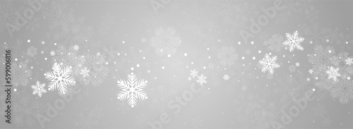 Golg Snowflake Vector Panoramic Grey Background.