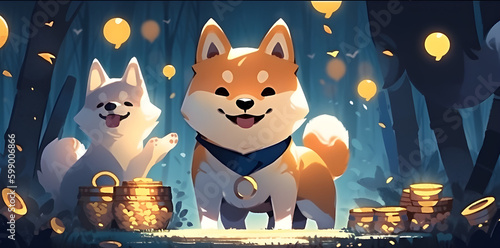 Shiba Inu dog Dogecoin crypto happy cute, AI generated photo