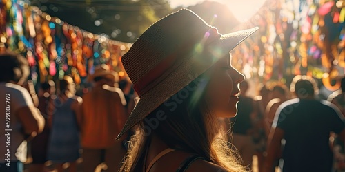 people wearing farmer hat celebrating festa junina. silhouette crowd of people celebrate festas juninas. colorful garland june brazilian festival. sao joao. generative ai illustration photo