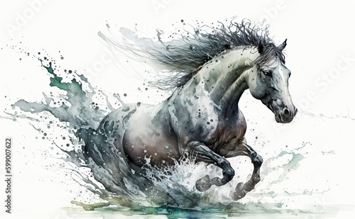running horse in aquarelle style  ai generated