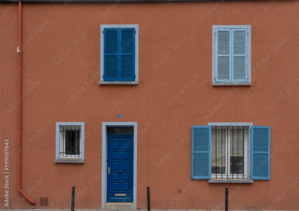 Paris, France - 05 01 2023: View of a colorful facade of a building in a tourist district of Paris.