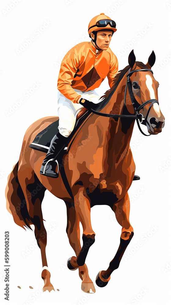 Fototapeta premium Jóquei de corrida de cavalos. Esporte. Campeão. Isolado no fundo branco