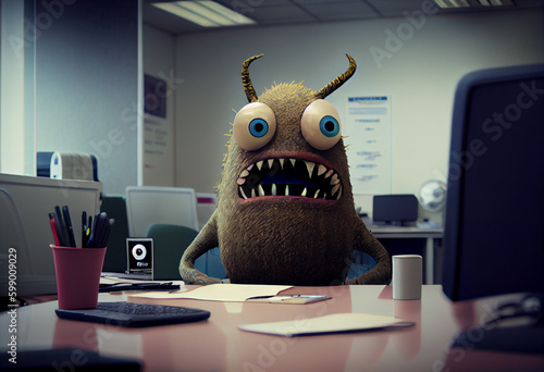 Office monster, toxic boss, bullying in the office, digital illustration generative AI