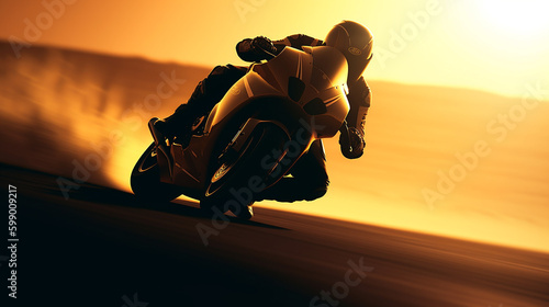 Moto gp, Homem de moto em alta velocidade encostado na curva. Esporte de corrida. campeonato de motogp