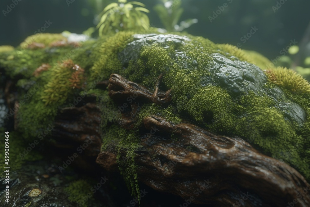 A close-up of a natural surface, such as a moss-covered rock or tree trunk, with interesting texture and detail, Generative AI