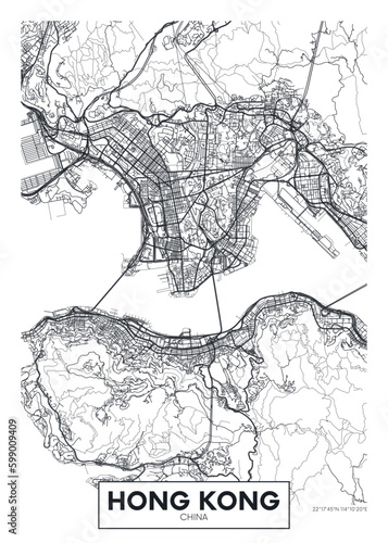 City map Hong Kong, urban planning travel vector poster design